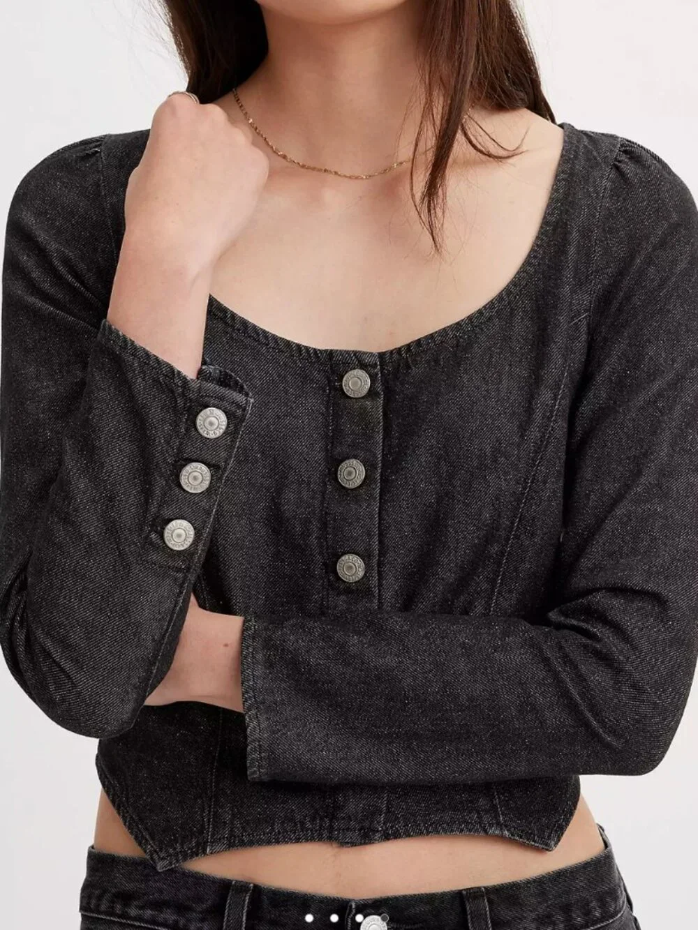 Levi’s Denim Long Sleeve Corset Top - Picture 5 of 7